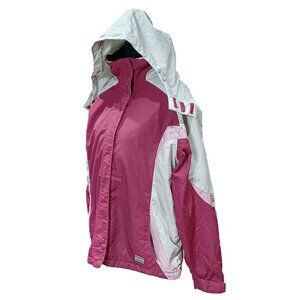 L.L. Bean Womens Nylon Jacket With Hood Large Pink & White Size large w/Pockets